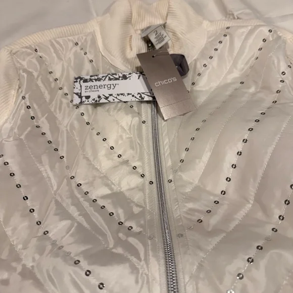 White Quilted Jacket with Silver Accents - Picture 2 of 7